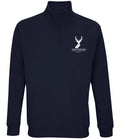 1/4 Zip Sweatshirt with initials and role in French Navy, front view [[_rcp for="French Navy" x=33.7 y=31.8 w=19.1 h=7.3 size=9 ink=#ffffff font=Arial]]