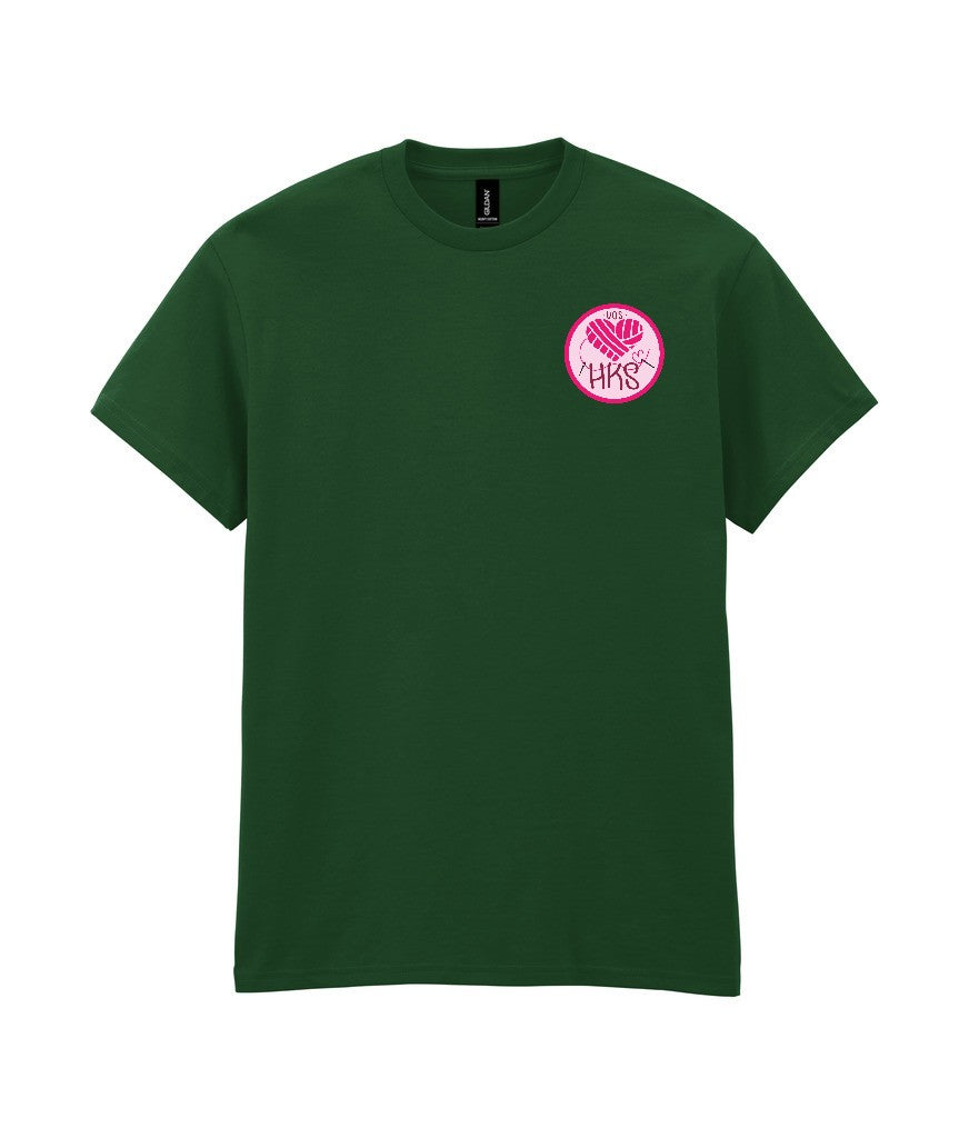 Heavy Cotton T-Shirt in Forest Green, front view [[_rc for="Forest Green" left_chest_embroidery="HKS" x=37.2 y=32.6 w=10 h=8.3 ink=#ffffff]]