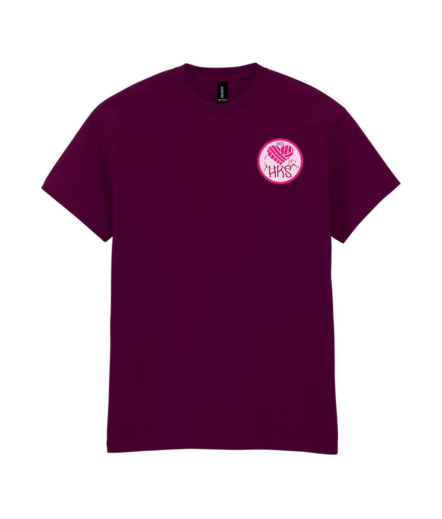 Heavy Cotton T-Shirt in Maroon, front view [[_rc for="Maroon" left_chest_embroidery="HKS" x=37.2 y=32.6 w=10 h=8.3 ink=#ffffff]]