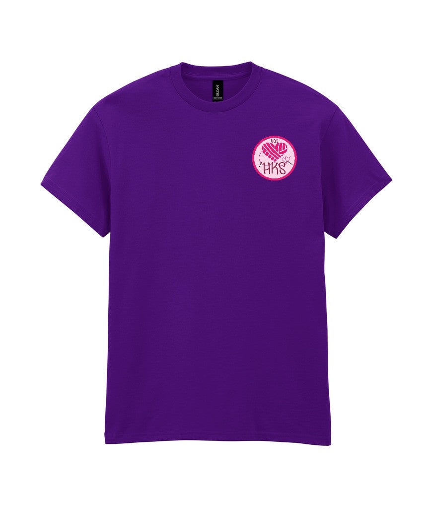 Heavy Cotton T-Shirt in Purple, front view [[_rc for="Purple" left_chest_embroidery="HKS" x=37.2 y=32.6 w=10 h=8.3 ink=#ffffff]]