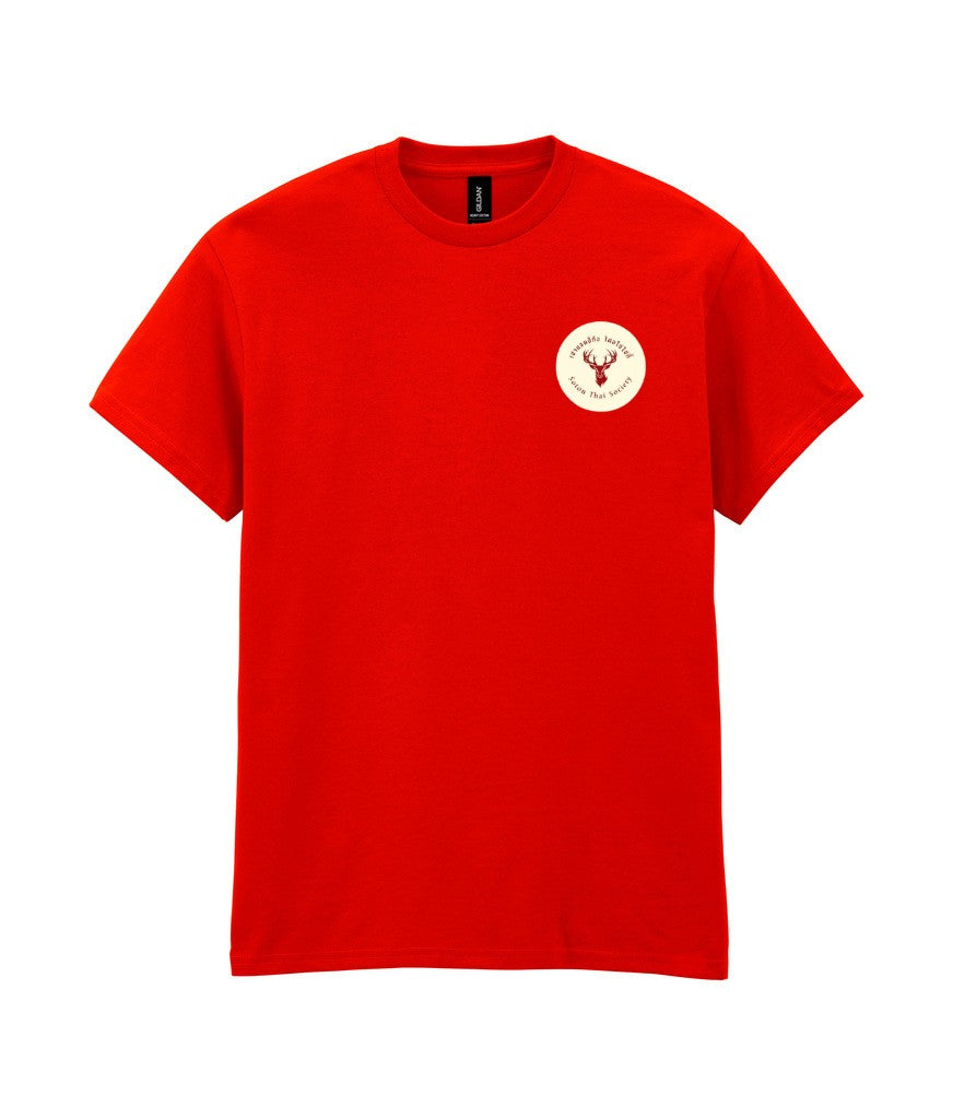 Heavy Cotton T-Shirt in Red, front view [[_rc for="Red" left_chest_embroidery="Thai Society" x=37.2 y=32.6 w=10 h=8.3 ink=#ffffff]]