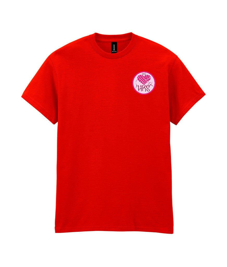 Heavy Cotton T-Shirt in Red, front view [[_rc for="Red" left_chest_embroidery="HKS" x=37.2 y=32.6 w=10 h=8.3 ink=#ffffff]]