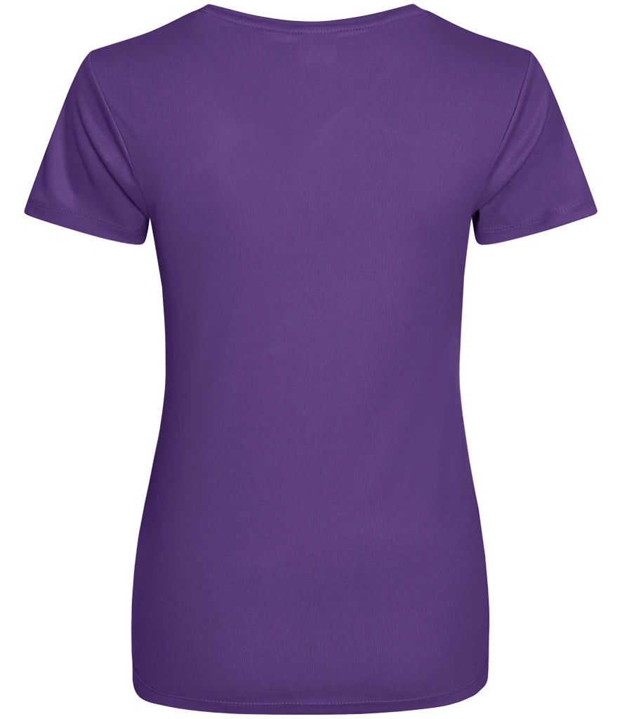 Ladies Cool T-Shirt in Purple, back view [[_bp for="Purple" x=50.5 y=30.1 w=36.3 h=13 size=9 ink=#ffffff font=Arial]]