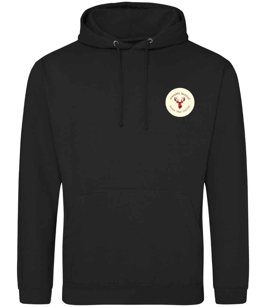 Hoodie in Deep Black, front view [[_rc for="Deep Black" left_chest_embroidery="Thai Society" x=33 y=33 w=15 h=11 ink=#ffffff]]