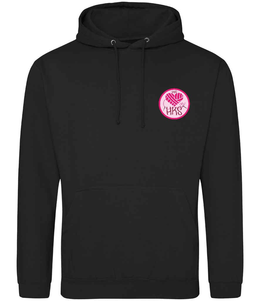 Hoodie in Deep Black, front view [[_rc for="Deep Black" left_chest_embroidery="HKS" x=33 y=33 w=15 h=11 ink=#ffffff]]