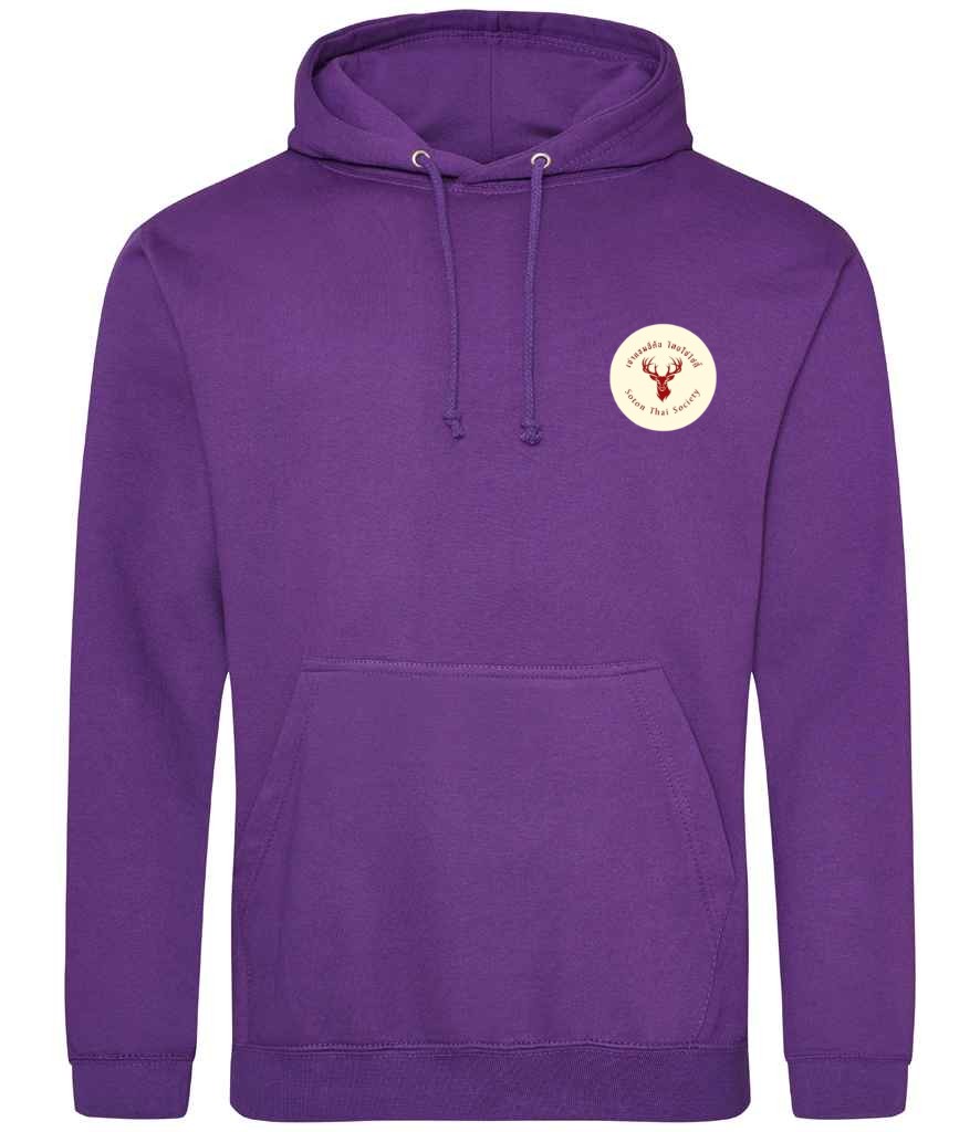 Hoodie in Purple, front view [[_rc for="Purple" left_chest_embroidery="Thai Society" x=33 y=33 w=15 h=11 ink=#ffffff]]