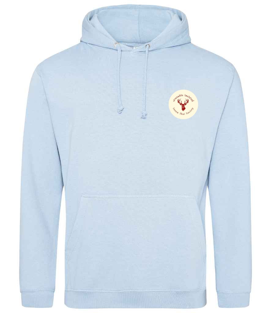 Hoodie in Sky Blue, front view [[_rc for="Sky Blue" left_chest_embroidery="Thai Society" x=33 y=33 w=15 h=11 ink=#ffffff]]