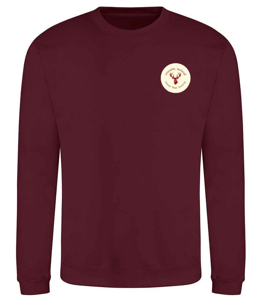 Sweatshirt in Burgundy, front view [[_rc for="Burgundy" left_chest_embroidery="Thai Society" x=34.8 y=27.3 w=15 h=10 ink=#ffffff]]