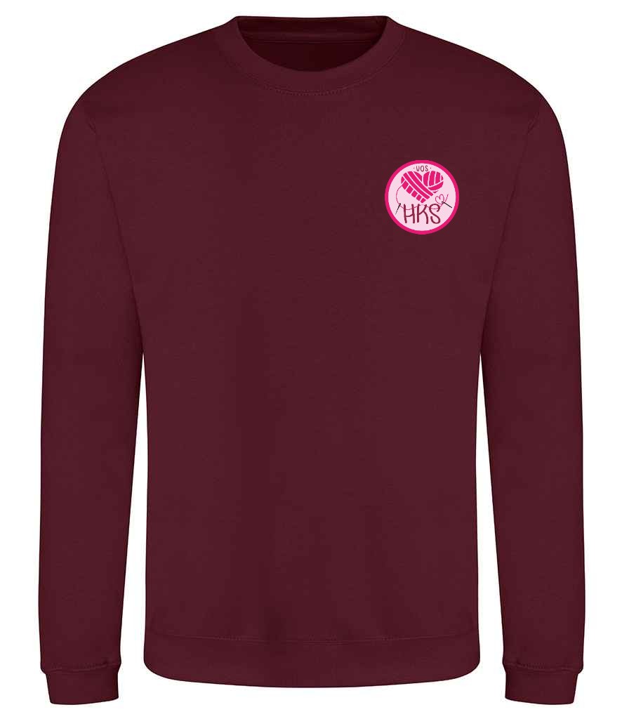 Sweatshirt in Burgundy, front view [[_rc for="Burgundy" left_chest_embroidery="HKS" x=34.8 y=27.3 w=15 h=10 ink=#ffffff]]