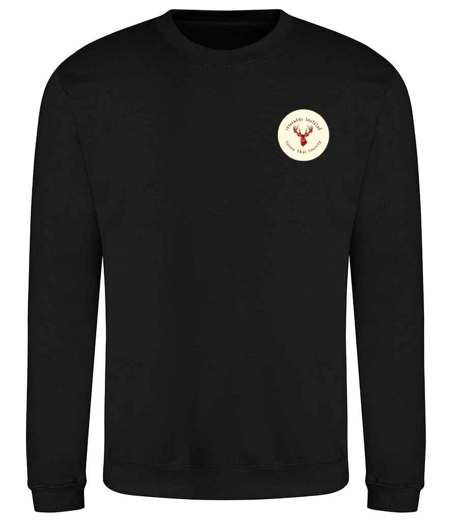 Sweatshirt in Deep Black, front view [[_rc for="Deep Black" left_chest_embroidery="Thai Society" x=34.8 y=27.3 w=15 h=10 ink=#ffffff]]