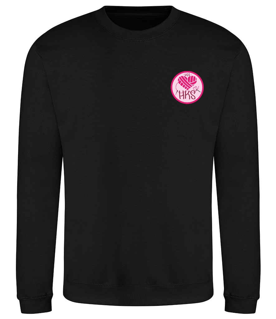 Sweatshirt in Deep Black, front view [[_rc for="Deep Black" left_chest_embroidery="HKS" x=34.8 y=27.3 w=15 h=10 ink=#ffffff]]