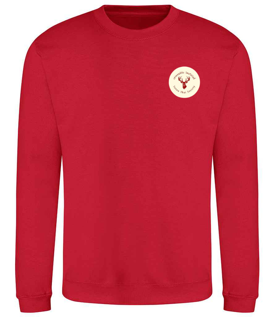 Sweatshirt in Fire Red, front view [[_rc for="Fire Red" left_chest_embroidery="Thai Society" x=34.8 y=27.3 w=15 h=10 ink=#ffffff]]