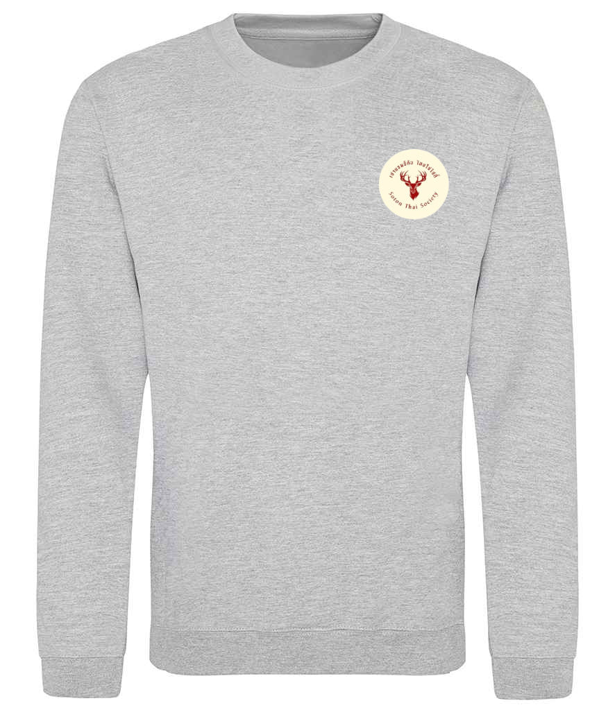 Sweatshirt in Heather Grey, front view [[_rc for="Heather Grey" left_chest_embroidery="Thai Society" x=34.8 y=27.3 w=15 h=10 ink=#ffffff]]