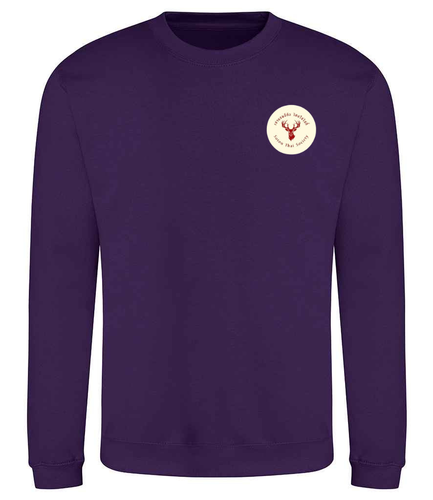 Sweatshirt in Purple, front view [[_rc for="Purple" left_chest_embroidery="Thai Society" x=34.8 y=27.3 w=15 h=10 ink=#ffffff]]