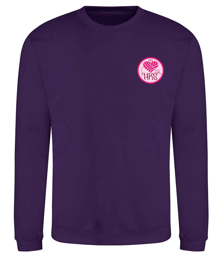 Sweatshirt in Purple, front view [[_rc for="Purple" left_chest_embroidery="HKS" x=34.8 y=27.3 w=15 h=10 ink=#ffffff]]