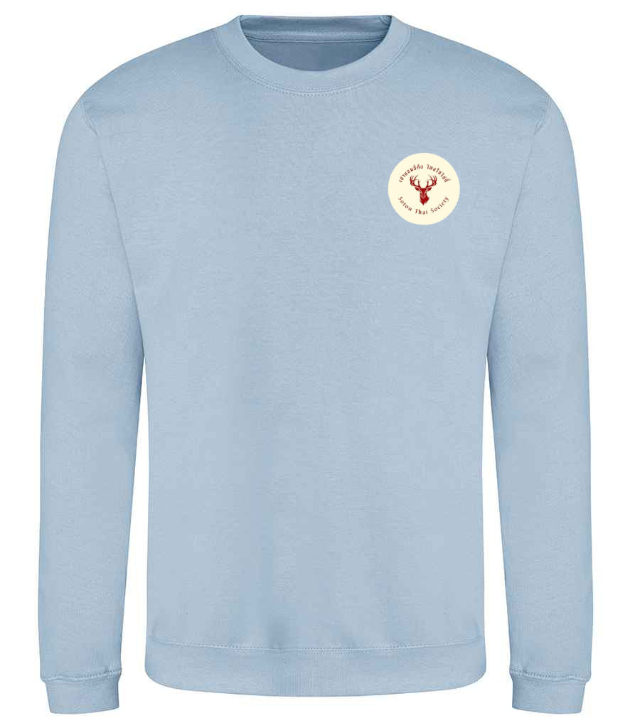 Sweatshirt in Sky Blue, front view [[_rc for="Sky Blue" left_chest_embroidery="Thai Society" x=34.8 y=27.3 w=15 h=10 ink=#ffffff]]