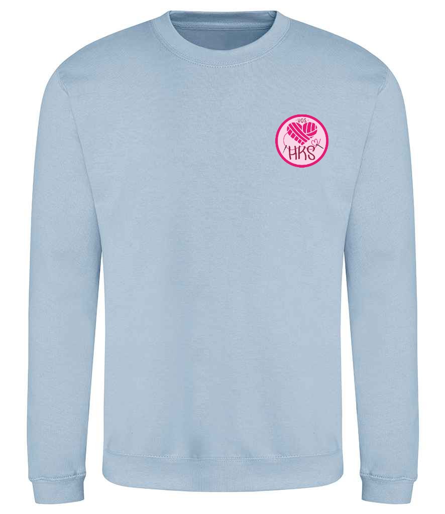 Sweatshirt in Sky Blue, front view [[_rc for="Sky Blue" left_chest_embroidery="HKS" x=34.8 y=27.3 w=15 h=10 ink=#ffffff]]