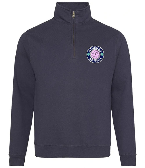 1/4 Zip Sweatshirt in New French Navy, front view [[_rcp for="New French Navy" x=35.1 y=32.4 w=17.5 h=7.6 size=9 ink=#ffffff font=Carlito]]