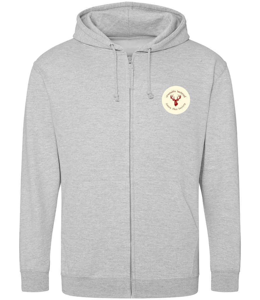 Zoodie in Heather Grey, front view [[_rc for="Heather Grey" left_chest_embroidery="Thai Society" x=33 y=33 w=15 h=11 ink=#ffffff]]