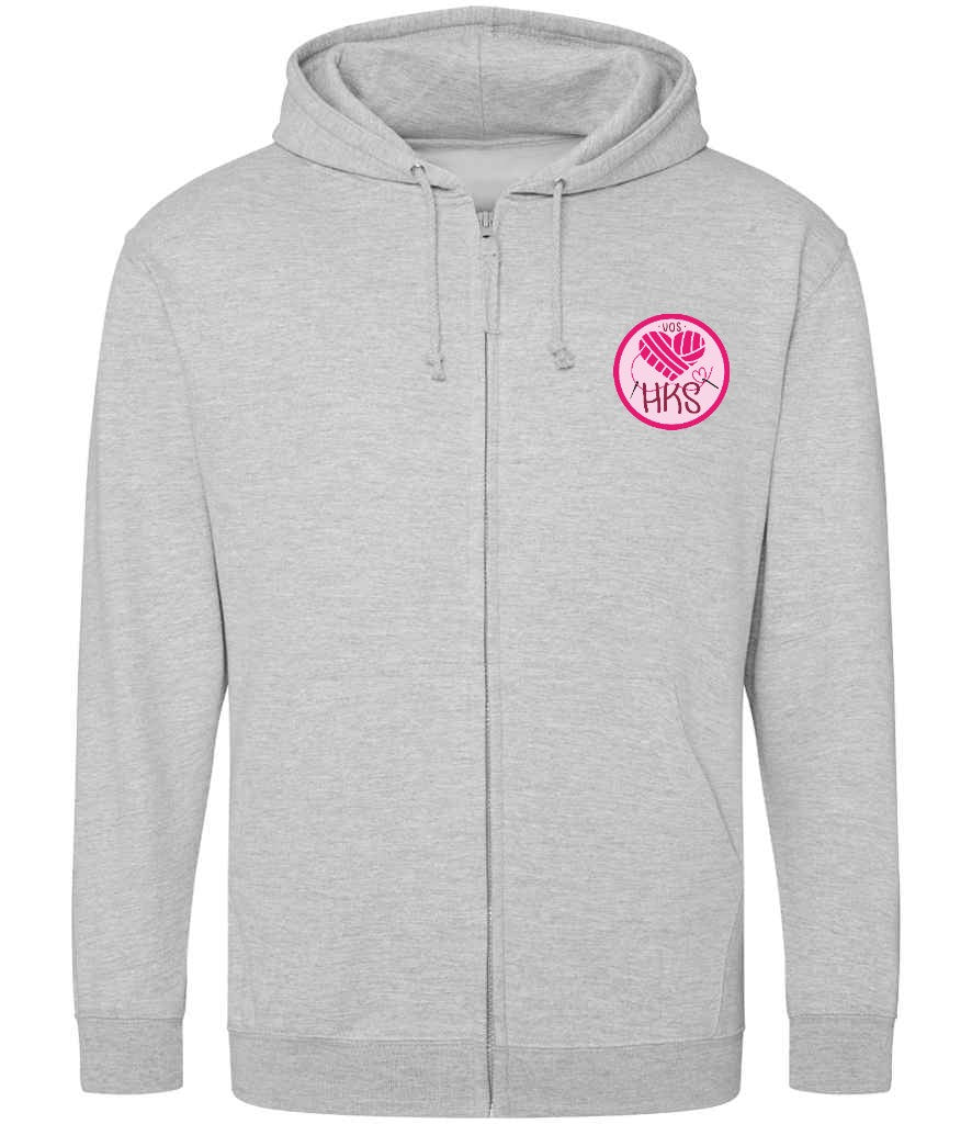 Zoodie in Heather Grey, front view [[_rc for="Heather Grey" left_chest_embroidery="HKS" x=33 y=33 w=15 h=11 ink=#ffffff]]