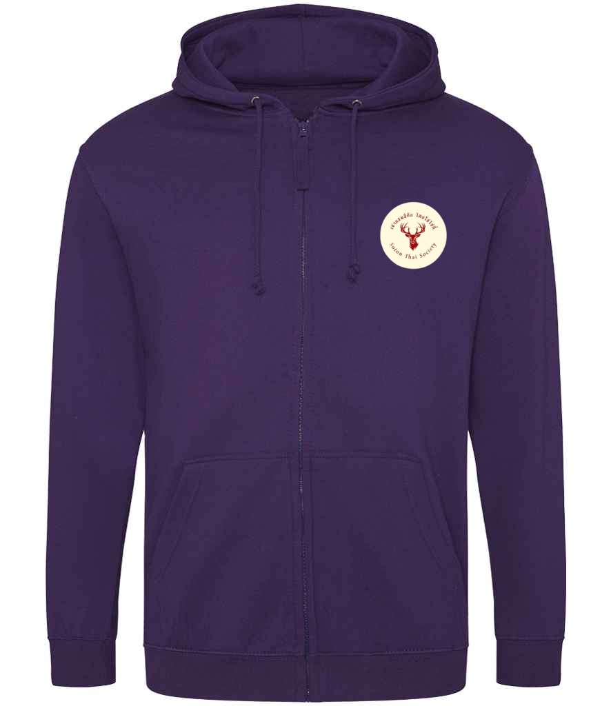 Zoodie in Purple, front view [[_rc for="Purple" left_chest_embroidery="Thai Society" x=33 y=33 w=15 h=11 ink=#ffffff]]