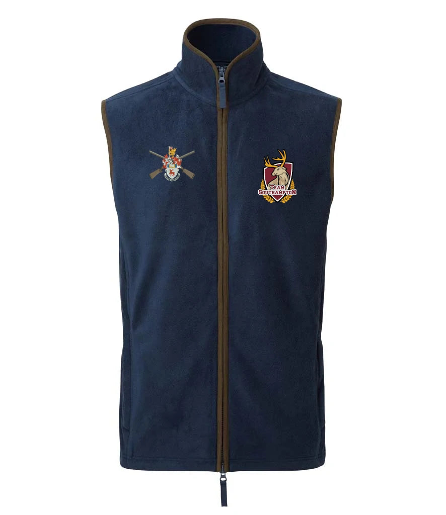 Fleece Gilet in Navy/Brown, front view [[_rcta for="Navy/Brown" x=37.9 y=38.2 w=15 h=5.2 size=9 ink=#ffcc00 font=Arial]]