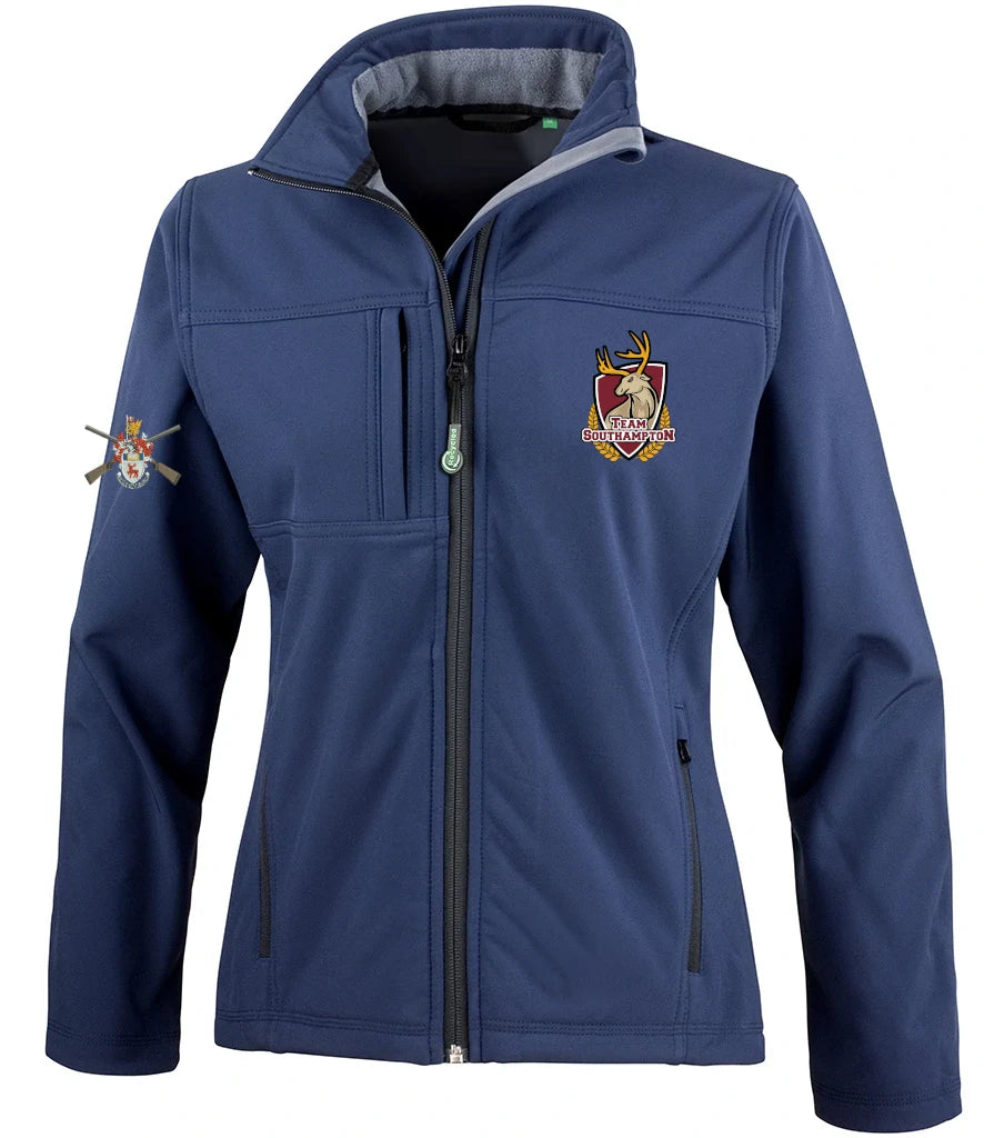 Ladies Softshell Jacket in Navy, front view [[_lseta for="Navy" x=83.5 y=40 w=11.1 h=8.2 size=9 ink=#ffcc00 font=Arial]]