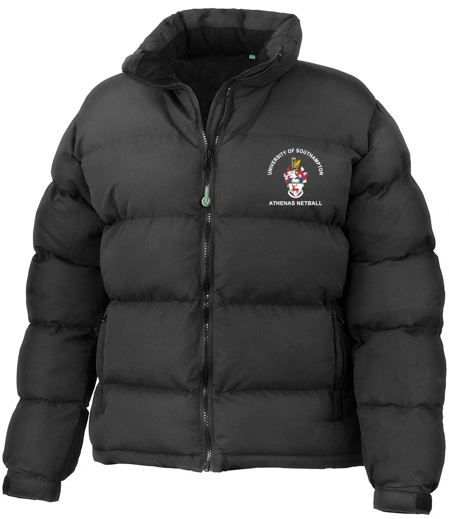 Ladies Puffer Jacket in Black, front view [[_rc for="Black" x=33 y=35.4 w=14.5 h=6.1 size=9 ink=#ffffff]]