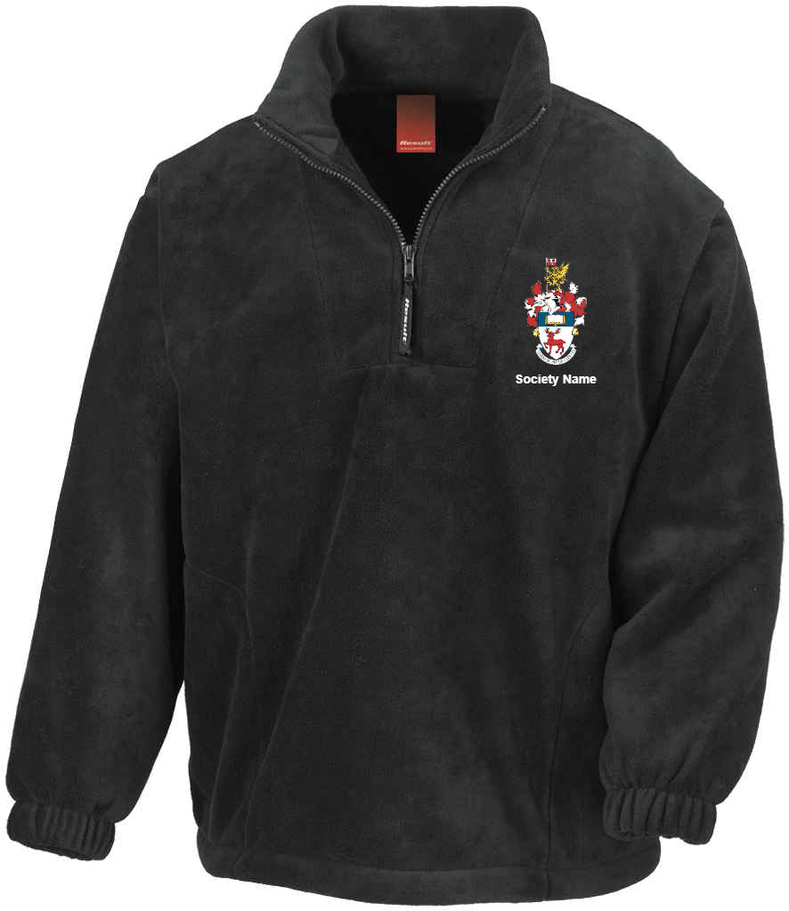 black fleece, front view [[_rc for="Black" left_chest_embroidery="UoS Coat of Arms" x=33 y=37 w=12 h=10.5 ink=#ffffff]]