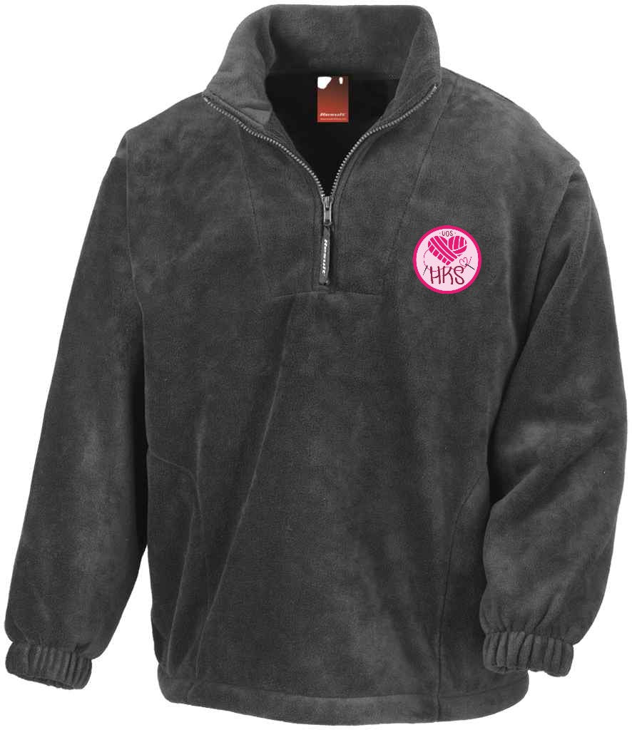 1/4 Zip Fleece in Oxford Grey, front view [[_rc for="Oxford Grey" left_chest_embroidery="HKS" x=33 y=37 w=12 h=10.5 ink=#ffffff]]
