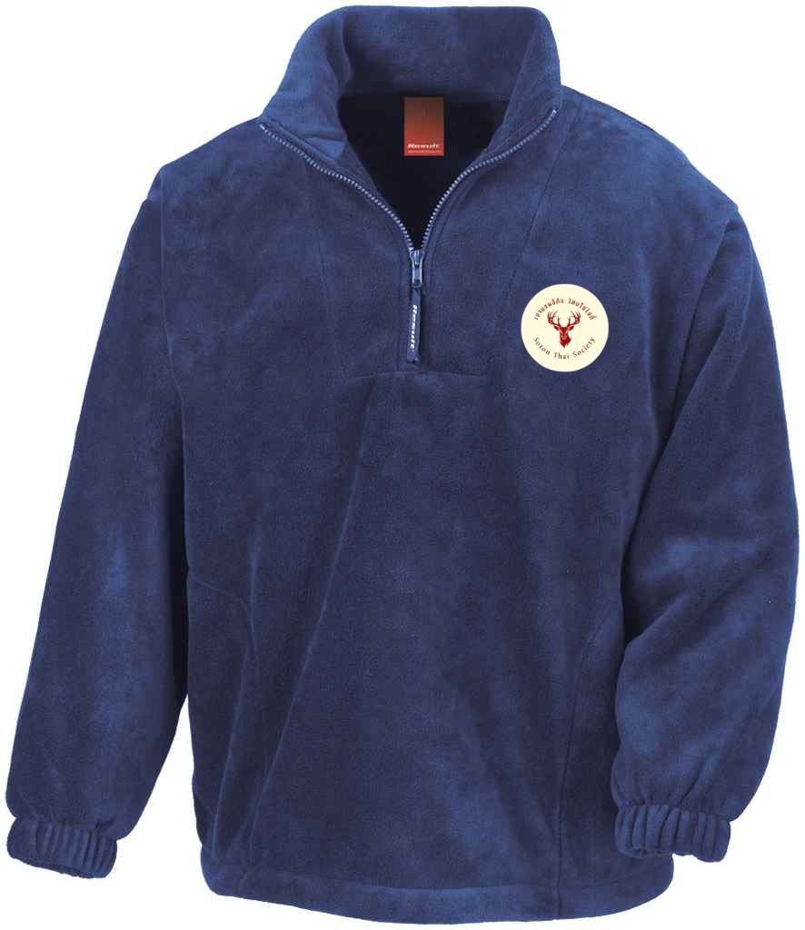 1/4 Zip Fleece in Royal Blue, front view [[_rc for="Royal Blue" left_chest_embroidery="Thai Society" x=33 y=37 w=12 h=10.5 ink=#ffffff]]