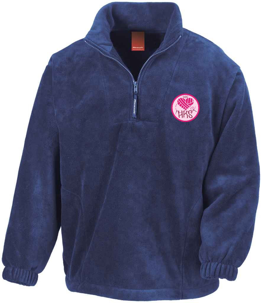 1/4 Zip Fleece in Royal Blue, front view [[_rc for="Royal Blue" left_chest_embroidery="HKS" x=33 y=37 w=12 h=10.5 ink=#ffffff]]