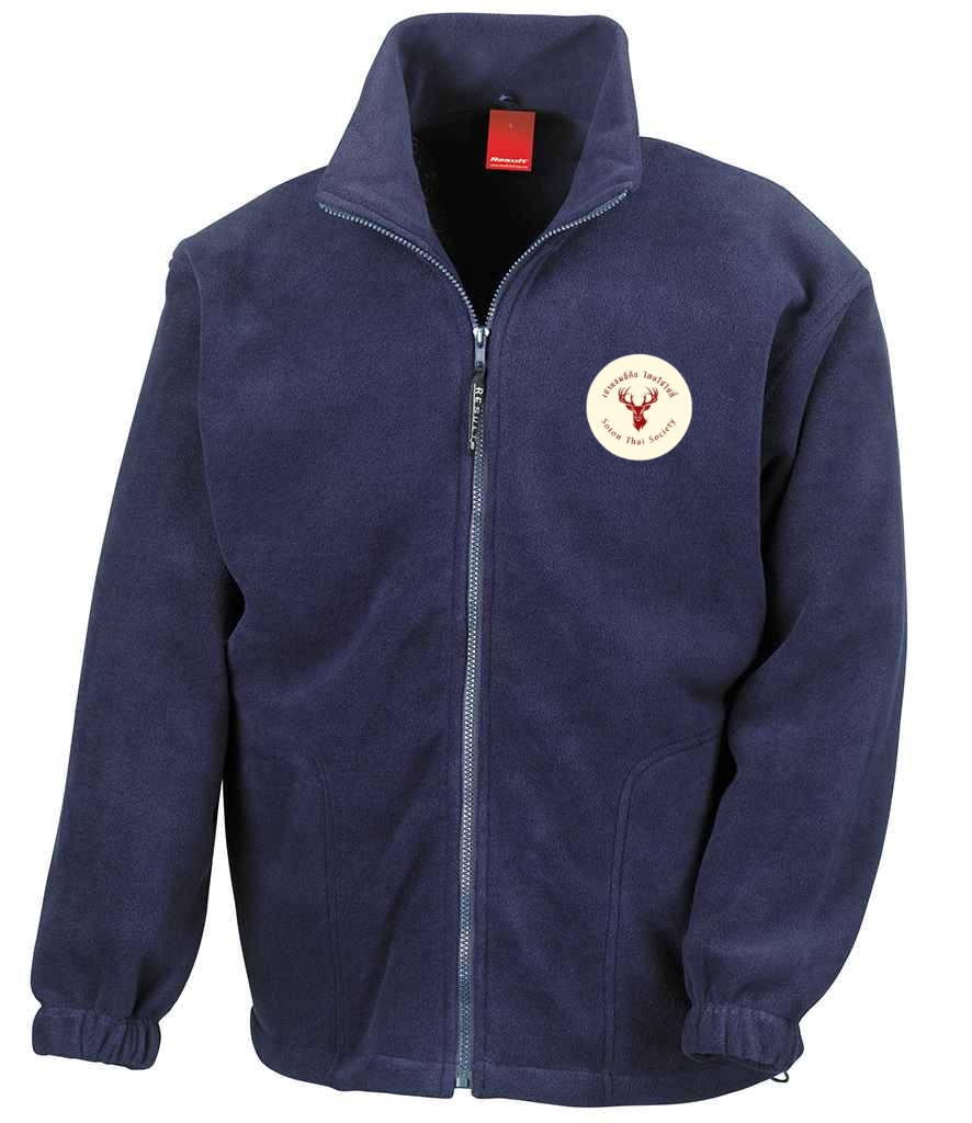 Full Zip Fleece in Navy, front view [[_rc for="Navy" left_chest_embroidery="Thai Society" x=33 y=37 w=12 h=10.5 ink=#ffffff]]
