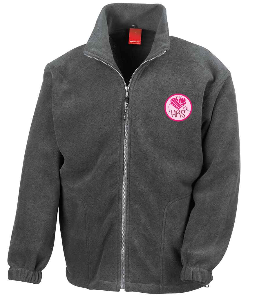 Full Zip Fleece in Oxford Grey, front view [[_rc for="Oxford Grey" left_chest_embroidery="HKS" x=33 y=37 w=12 h=10.5 ink=#ffffff]]